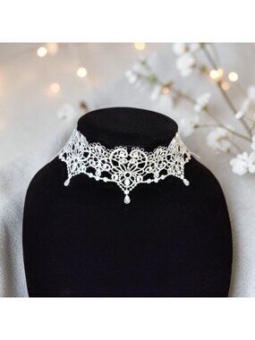 White Lace Choker Necklace Victorian Bridal Jewelry Cottagecore Romantic